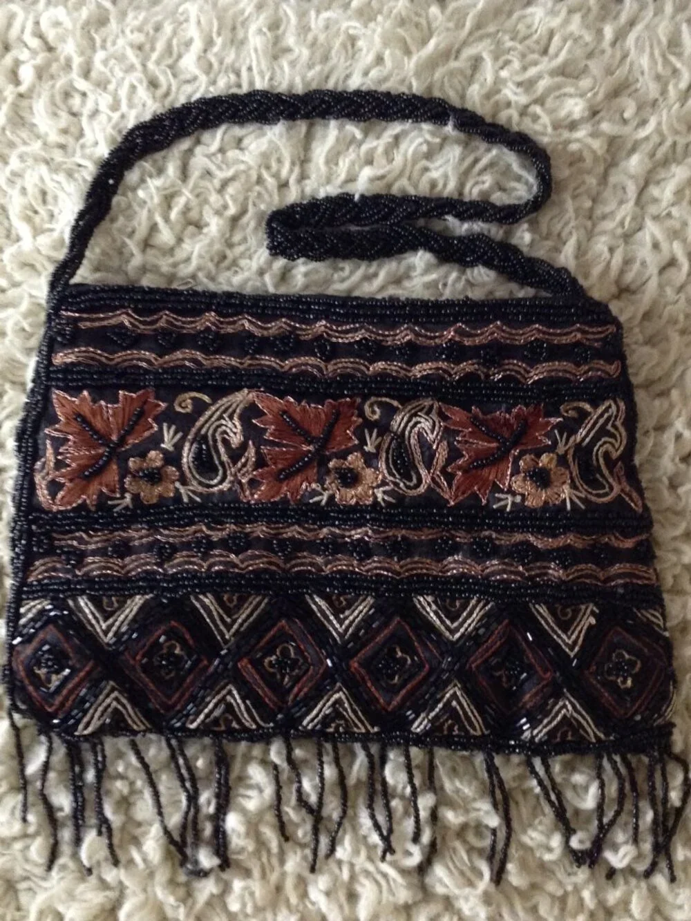 VTG 70's-80's Hand Beaded Embroidered Black Evening Bag Silk Lined Avant Garde